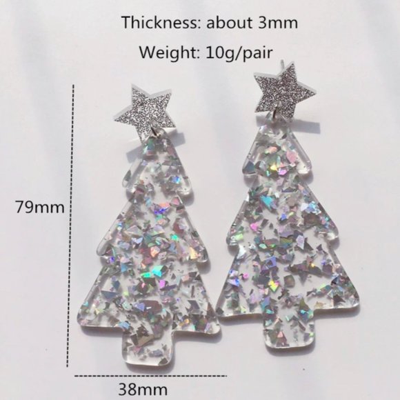 Clear Lucite glitter vintage inspired Christmas tree earrings - Picture 2 of 6